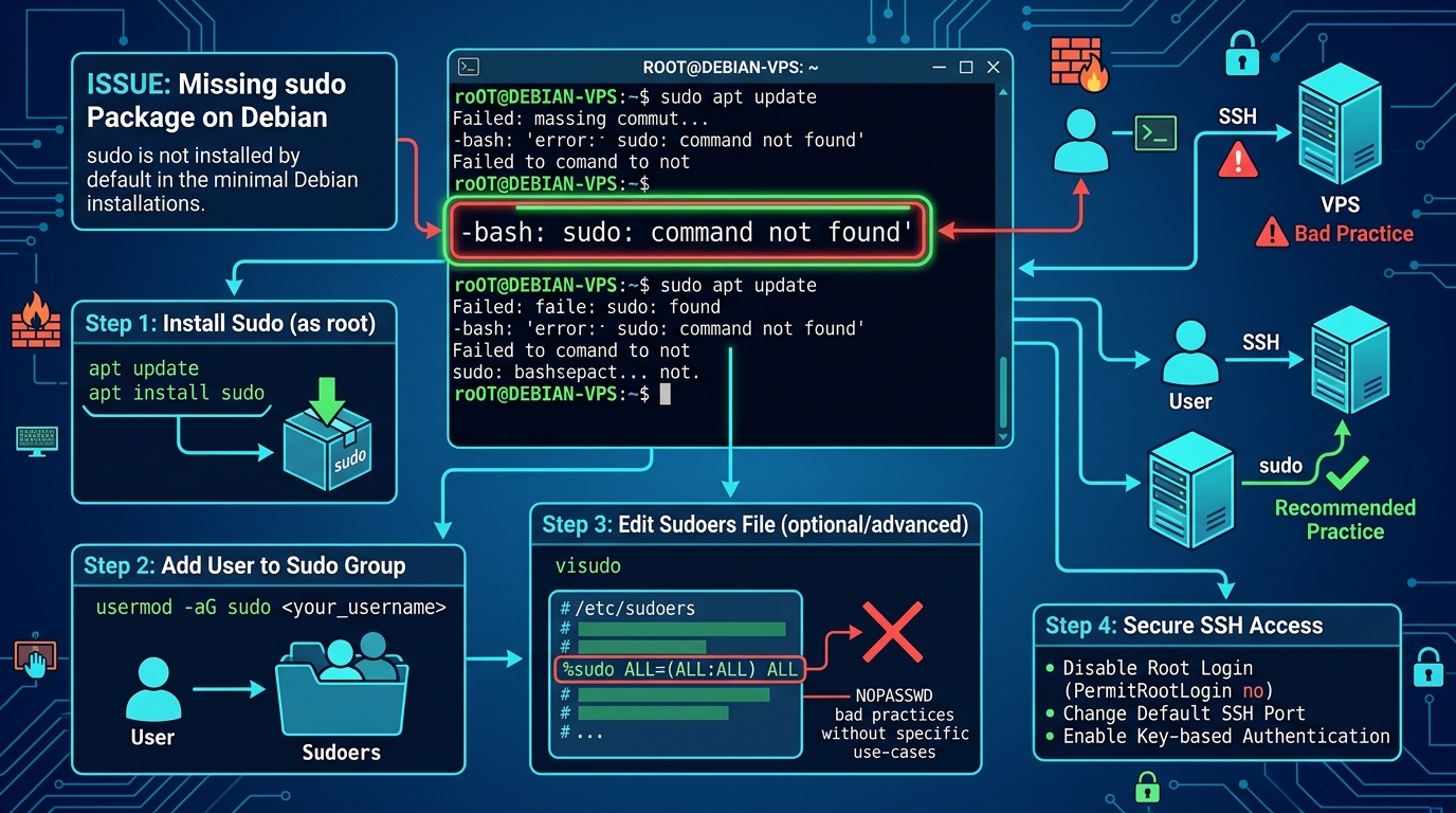 How to Fix 'bash: sudo: command not found' in Debian 12 on Linux VPS in Pakistan