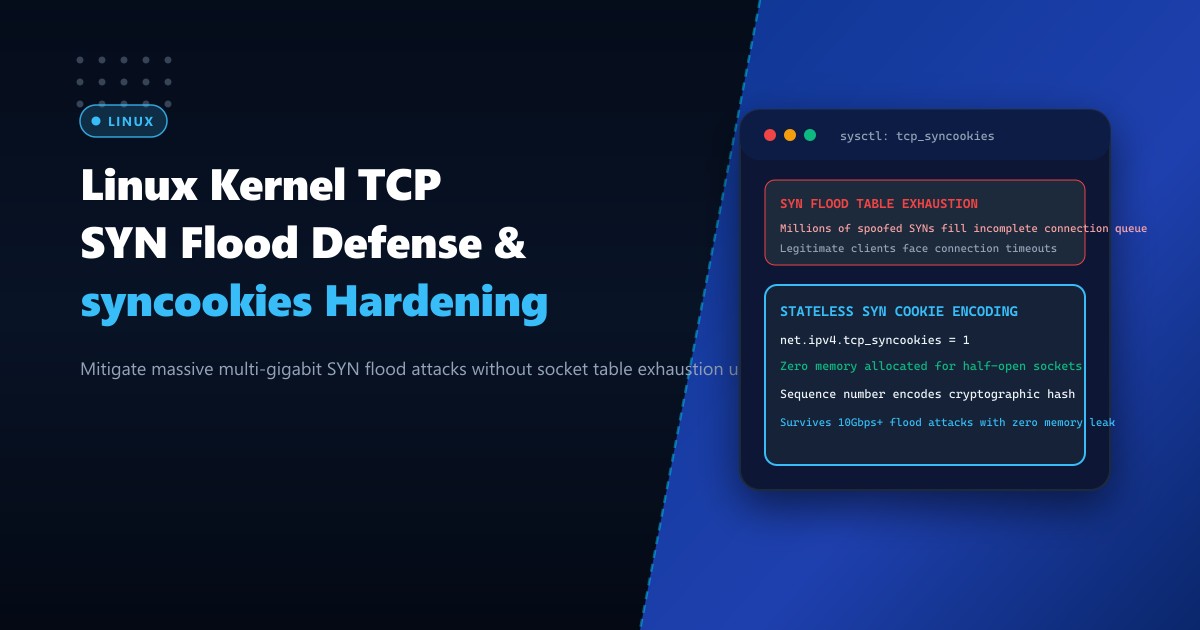 Linux Kernel TCP SYN Flood Defense: Hardening syncookies & Synack Retries