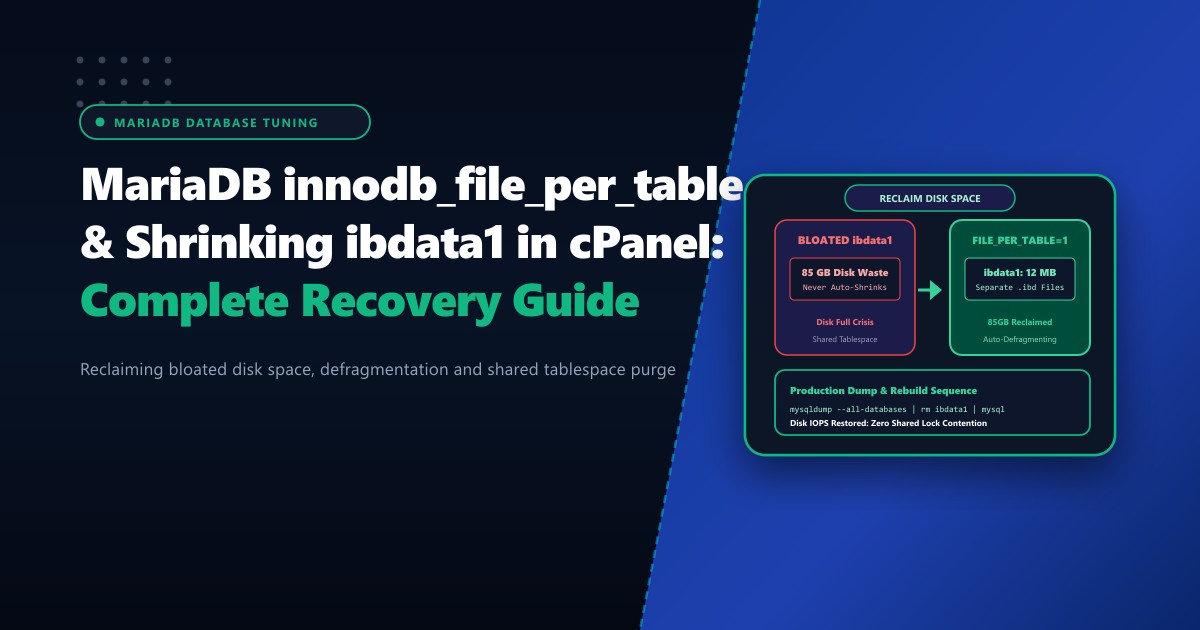 MariaDB innodb_file_per_table & Shrinking ibdata1 in cPanel: Complete Recovery Guide